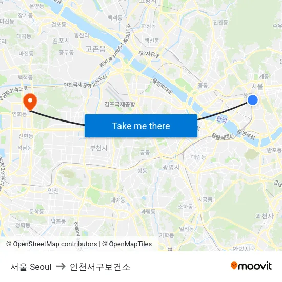 서울 Seoul to 인천서구보건소 map