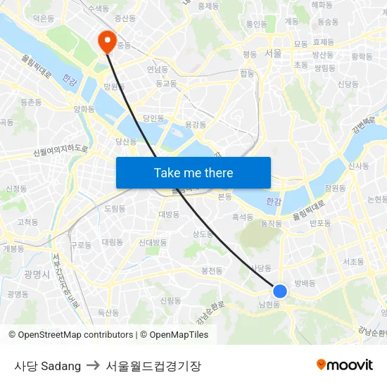 사당 Sadang to 서울월드컵경기장 map