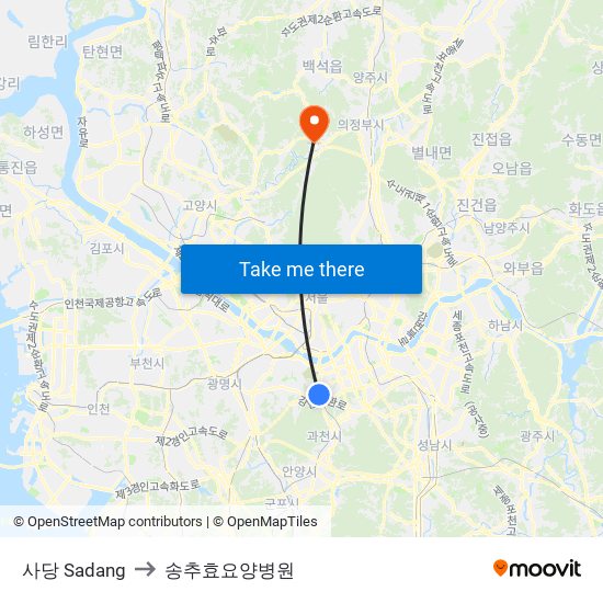 사당 Sadang to 송추효요양병원 map