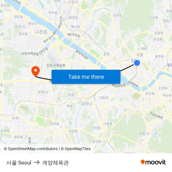 서울 Seoul to 계양체육관 map