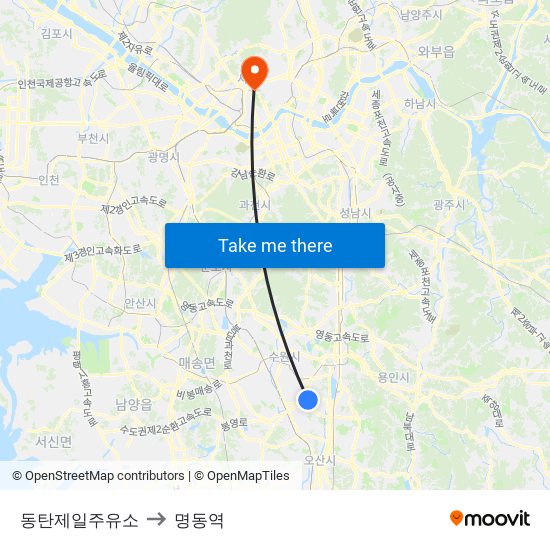 동탄제일주유소 to 명동역 map