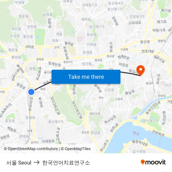 서울 Seoul to 한국언어치료연구소 map