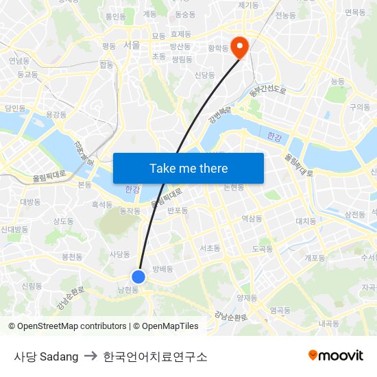 사당 Sadang to 한국언어치료연구소 map