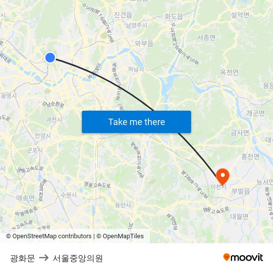 광화문 to 서울중앙의원 map