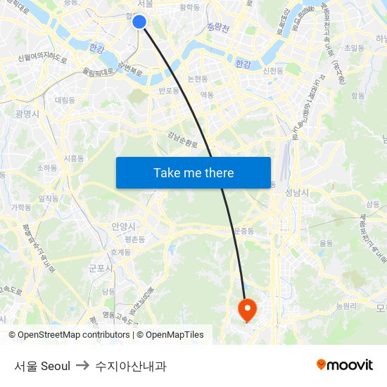 서울 Seoul to 수지아산내과 map