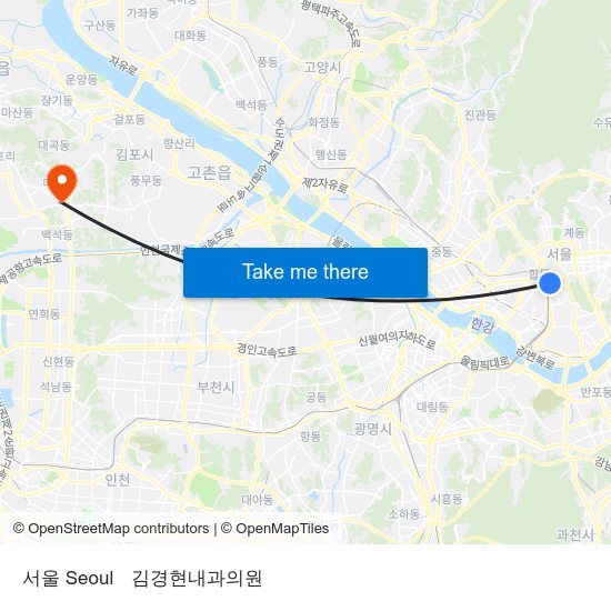 서울 Seoul to 김경현내과의원 map