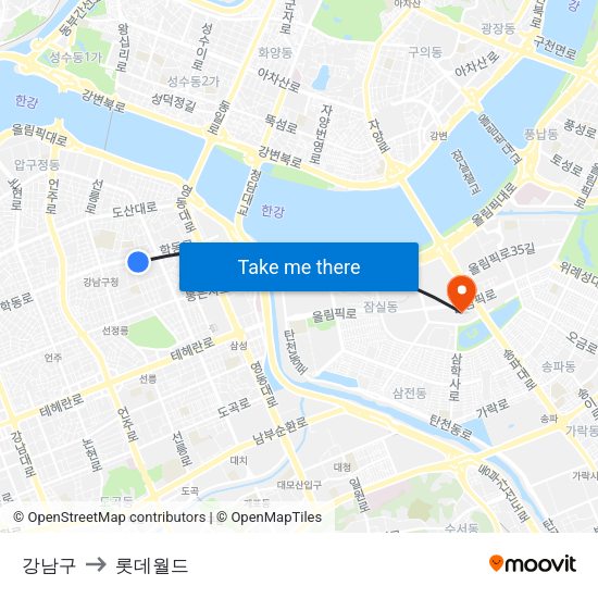 강남구 to 롯데월드 map