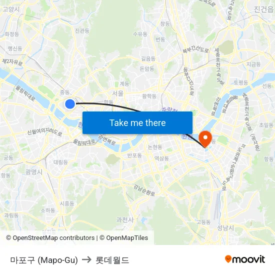 마포구 (Mapo-Gu) to 롯데월드 map