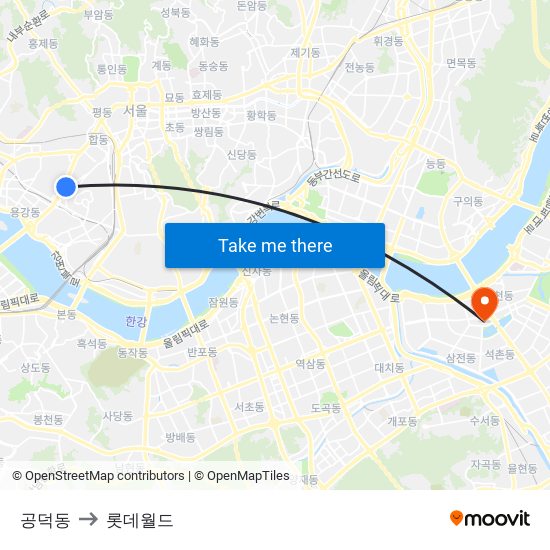 공덕동 to 롯데월드 map