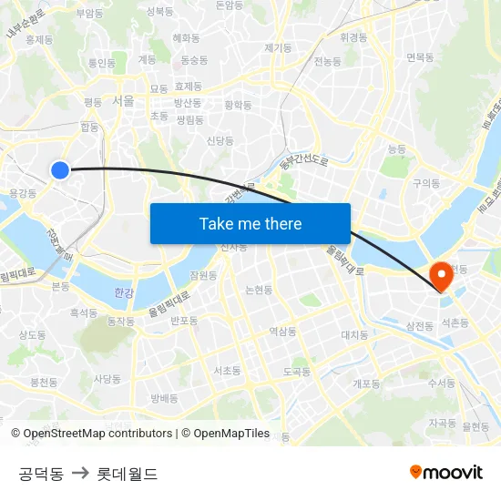 공덕동 to 롯데월드 map