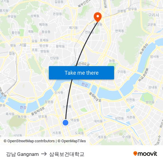 강남 Gangnam to 삼육보건대학교 map