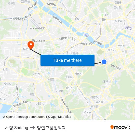 사당 Sadang to 양연모성형외과 map