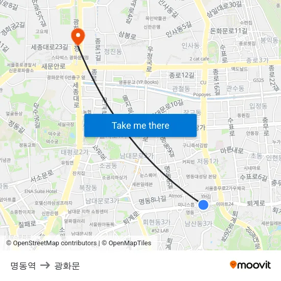 명동역 to 광화문 map