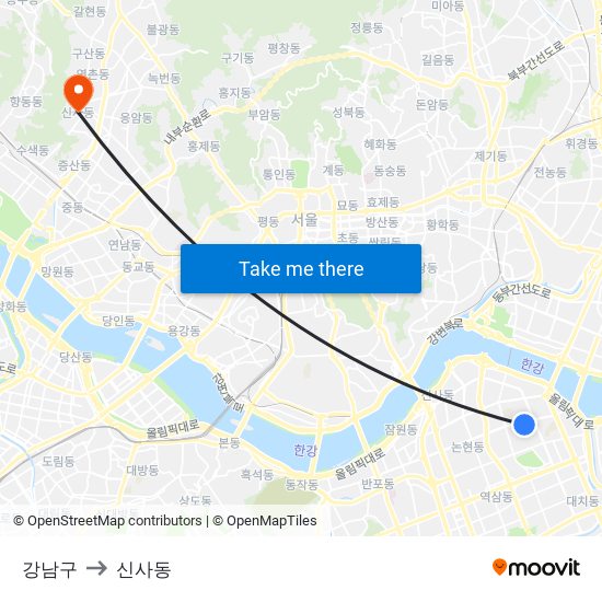 강남구 to 신사동 map