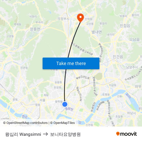 왕십리 Wangsimni to 보니타요양병원 map