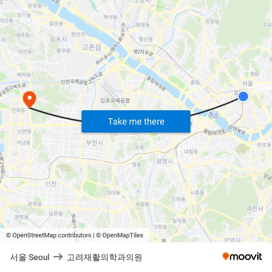 서울 Seoul to 고려재활의학과의원 map