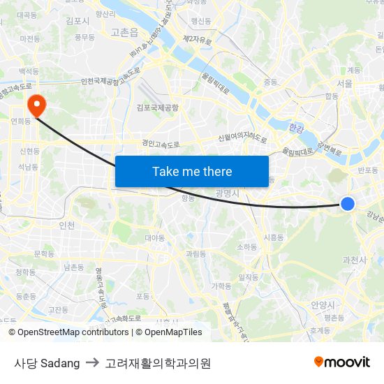 사당 Sadang to 고려재활의학과의원 map