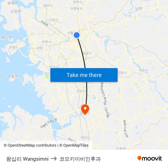 왕십리 Wangsimni to 코모키이비인후과 map