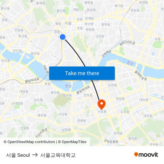 서울 Seoul to 서울교육대학교 map