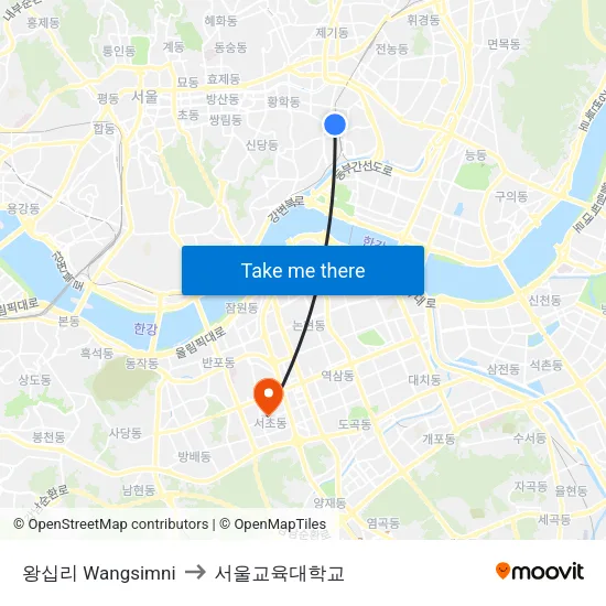 왕십리 Wangsimni to 서울교육대학교 map