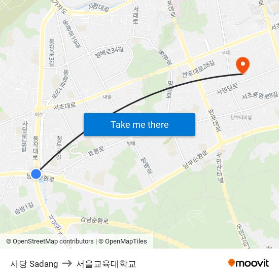 사당 Sadang to 서울교육대학교 map