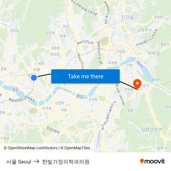 서울 Seoul to 한빛가정의학과의원 map