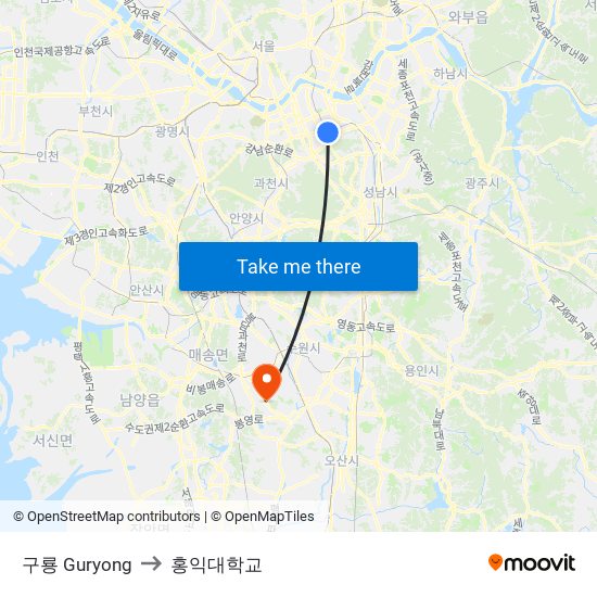 구룡 Guryong to 홍익대학교 map