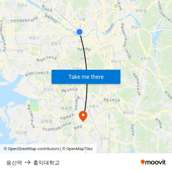 용산역 to 홍익대학교 map