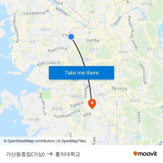 가산동종점(가상) to 홍익대학교 map