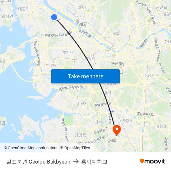 걸포북변 Geolpo Bukbyeon to 홍익대학교 map