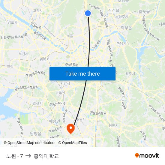 노원 - 7 to 홍익대학교 map