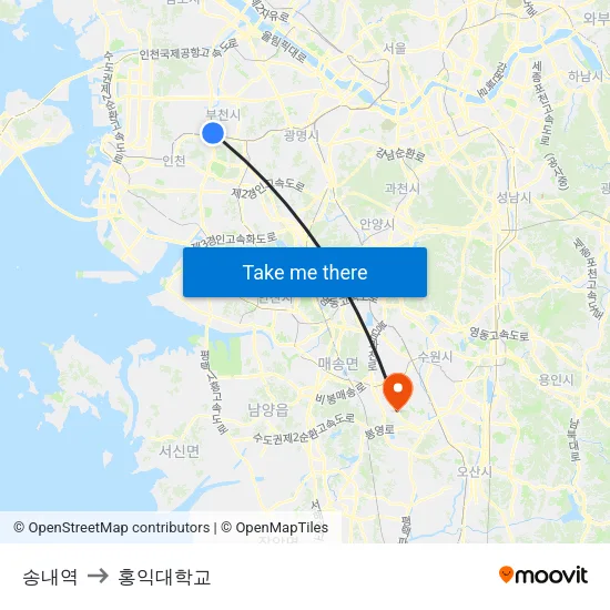 송내역 to 홍익대학교 map