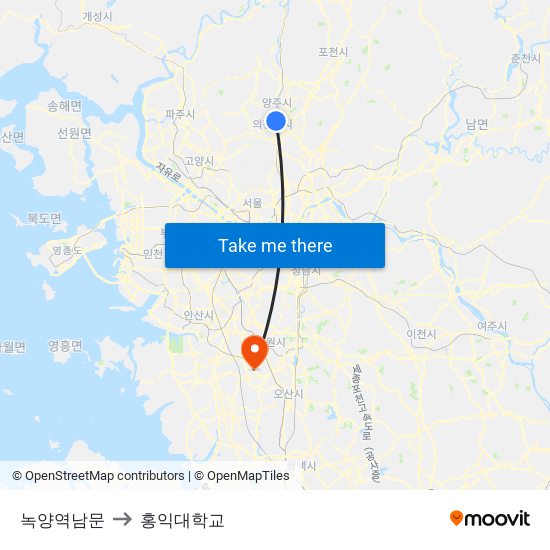 녹양역남문 to 홍익대학교 map