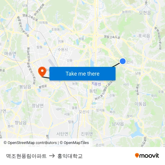 멱조현풍림아파트 to 홍익대학교 map