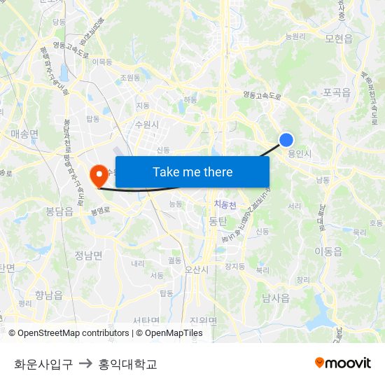 화운사입구 to 홍익대학교 map