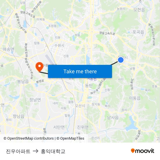 진우아파트 to 홍익대학교 map