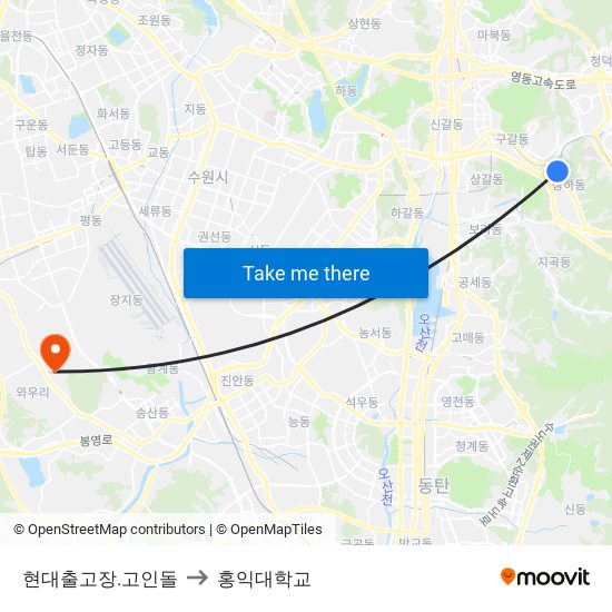 현대출고장.고인돌 to 홍익대학교 map