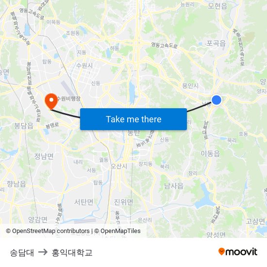 송담대 to 홍익대학교 map