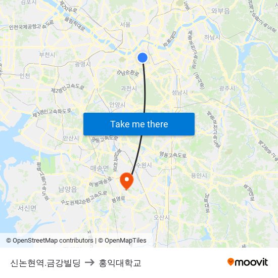 신논현역.금강빌딩 to 홍익대학교 map