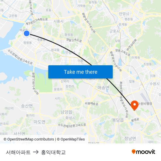 서해아파트 to 홍익대학교 map