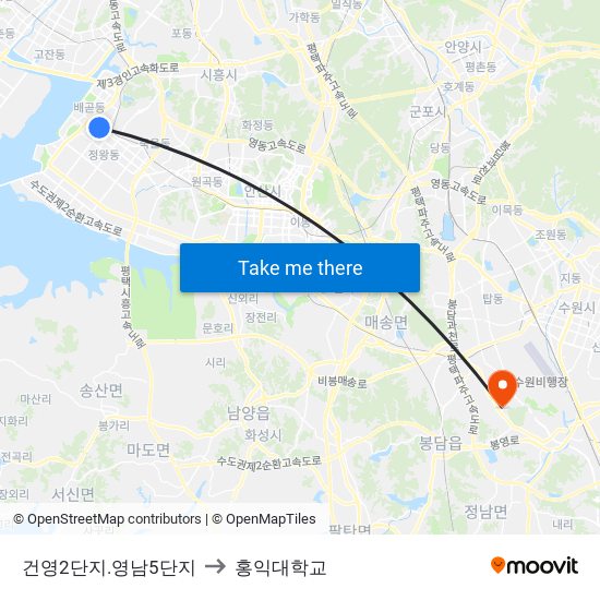 건영2단지.영남5단지 to 홍익대학교 map