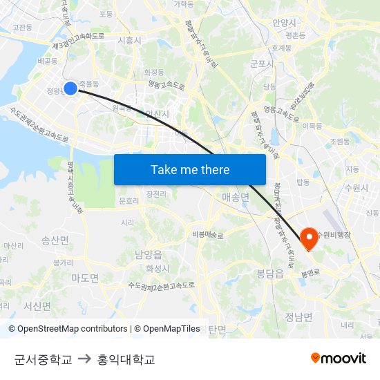 군서중학교 to 홍익대학교 map