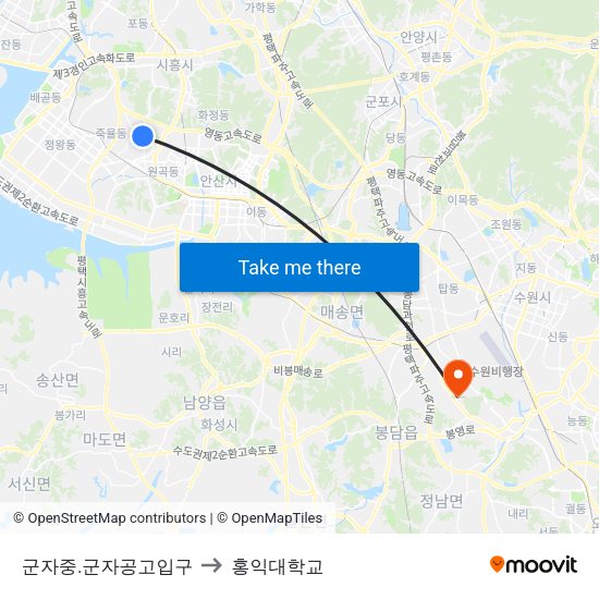 군자중.군자공고입구 to 홍익대학교 map