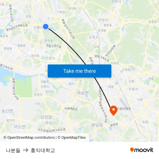 나분들 to 홍익대학교 map