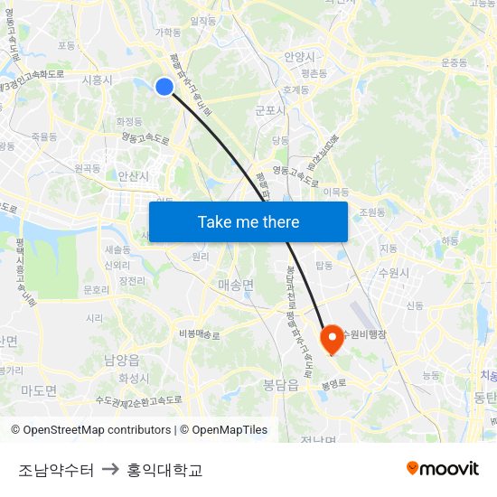 조남약수터 to 홍익대학교 map