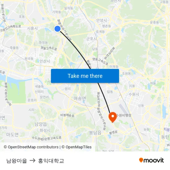 남왕마을 to 홍익대학교 map