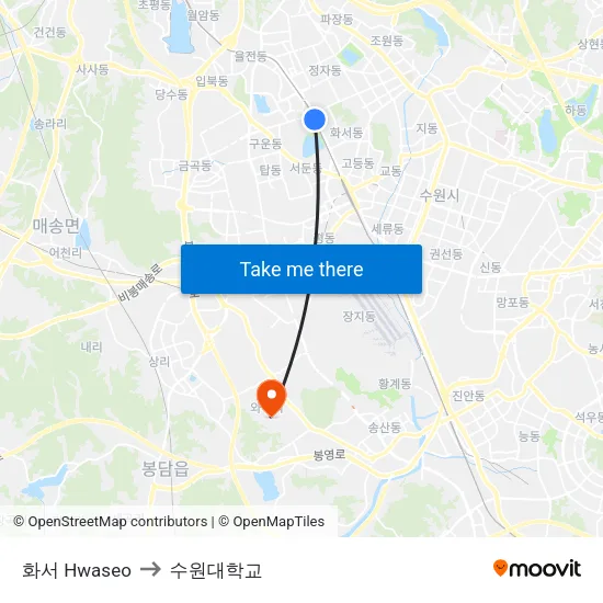 화서 Hwaseo to 수원대학교 map