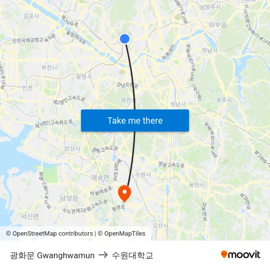 광화문 Gwanghwamun to 수원대학교 map
