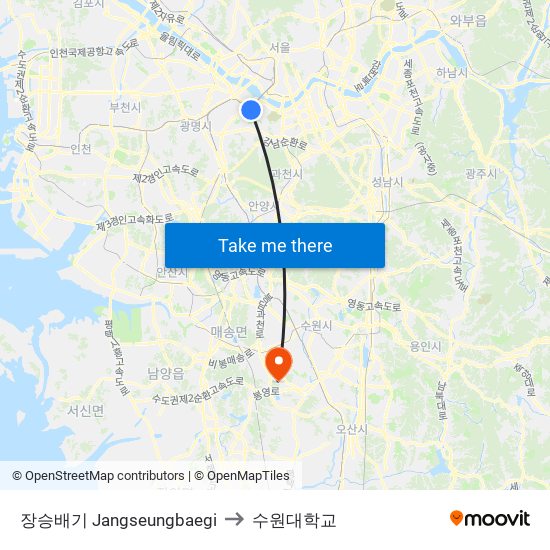 장승배기 Jangseungbaegi to 수원대학교 map