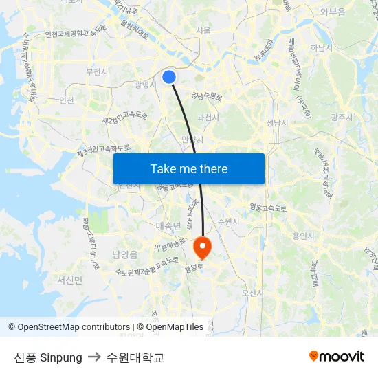 신풍 Sinpung to 수원대학교 map